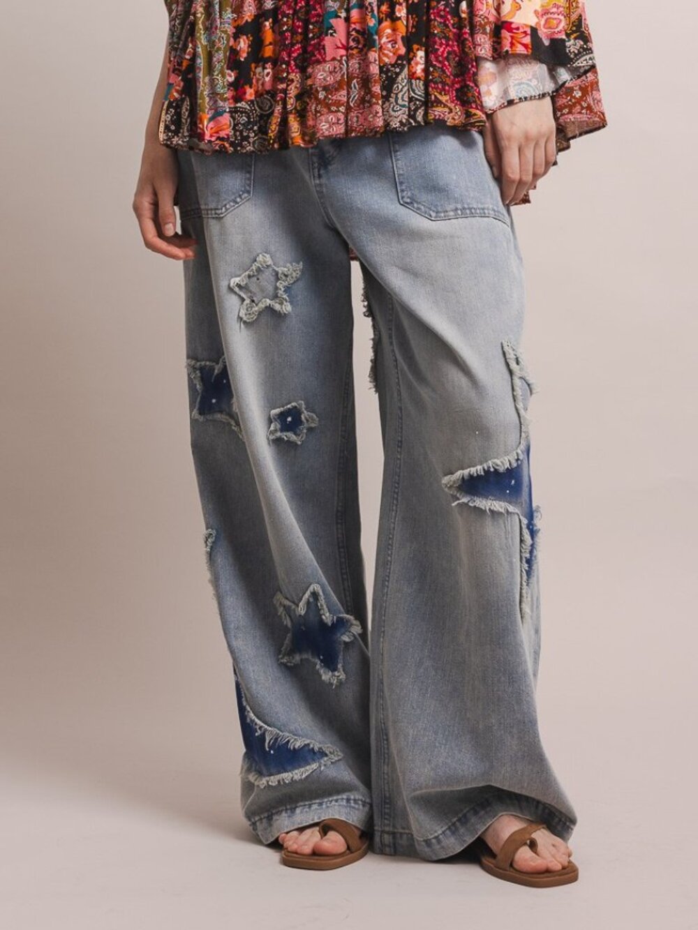 Bluevelvet Star And Moon Wide Leg Denim Pants